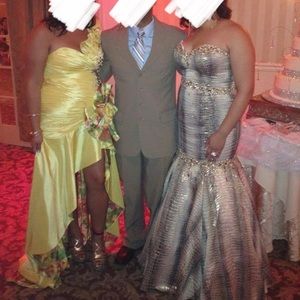 Snake skin, embellished strapless gown